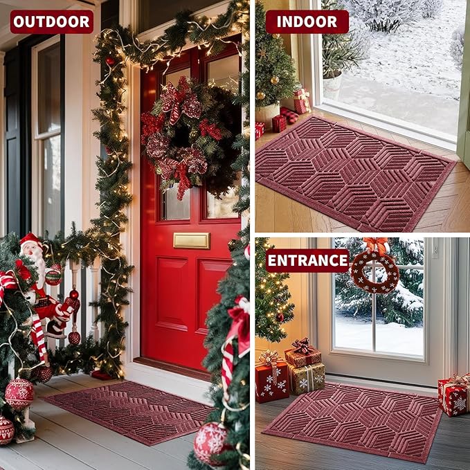 Yimobra Large Door Mat 47x24, All-Season Waterproof Outdoor Mats for Front Door Entrance with Drainage Holes, Heavy Duty Non-Slip Doormat for Garage Patio Entryway Indoor, Red