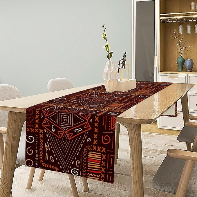 African Table Runner, African Aboriginal Ethnic Tribal Table Runner for Dining Kitchen Farmhouse Party Coffee Home 13x90in
