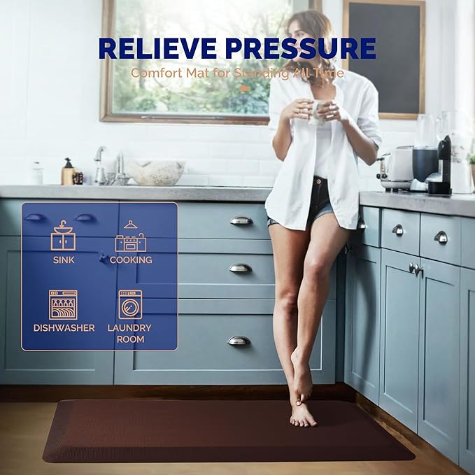 FEATOL Anti Fatigue Mat for Standing, 9/10 Extra Thick Ergonomic Standing Desk Mat, Comfort & Durable Memory Foam Standing Mat at Home,Office All Day (20" x 39", Brown, 1PC)