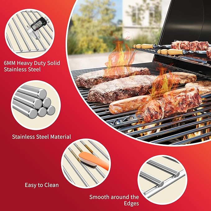 26.4’’Wx17’’D Grill Grates Replacement for Kenmore: 122.16119,Silver Stainless Steel Grill Grate for Nexgrill 720-0830D,2Pack Grill Grates for Members Mark Models: 720-0830F