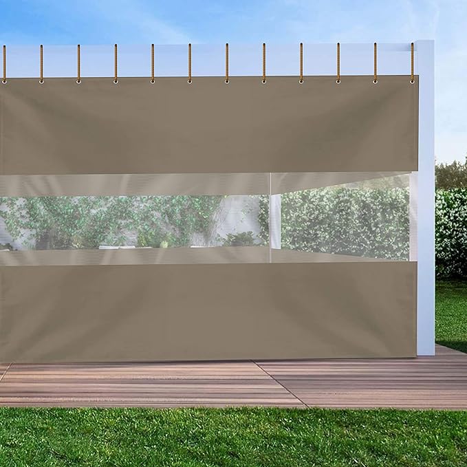 Covers & all Outdoor Clear Panel Curtain, 12 oz Vinyl Outdor Curtains for Patio, Waterproof & Weather Resistant Tarp with Brass Grommets for Pergola, Porch, Gazebos, Balcony (10’ H x 7’ W Feet, Beige)