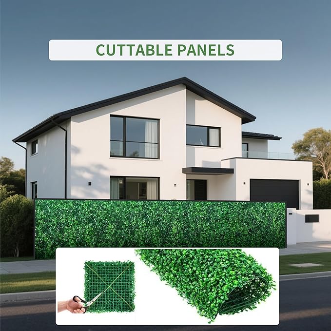 12PCS 24x16 Artificial Grass Wall Panels - Boxwood Privacy Screen UV Protected Waterproof Indoor Outdoor Garden Fence Backyard