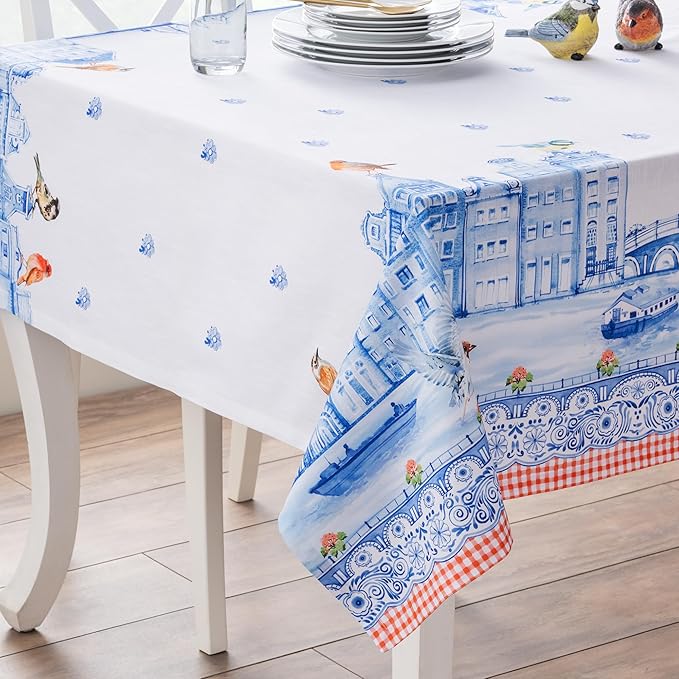 Maison d'Hermine Table Cloth Rectangle Table 100% Cotton Tablecloth for Dining Room, Farmhouse, Home, Hotel, Parties & Wedding - Ideal for Easter Decorations Spring&Summer (Amsterdam Canals,60"x120")