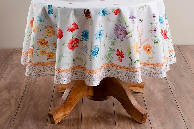 Maison d' Hermine Table Cloth Round Table 100% Cotton 63 Inches Tablecloth Reusable Decorative Everyday Use for Dining Room, Farmhouse, Home, Party, Festive & Wedding Spring Summer - Summer Whisper