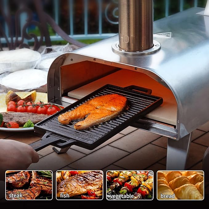 BIG HORN OUTDOORS 12" Multi-Fuel Outdoor Pizza Oven – 3-in-1 Wood-Fired, Gas & Electric Compatible, Pellet Pizza Oven Portable Pizza Maker for Backyard, Camping & Tailgating