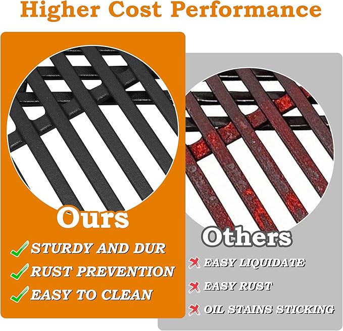 17.5 Inch Grill Grates for Weber Spirit Grill Parts, Spirit 300 Series Parts E310 E215 E320 S310 S320 S315 Gas Grill Cooking Grids, Cast Iron Grill Grates Replacement for Weber 7638 7639