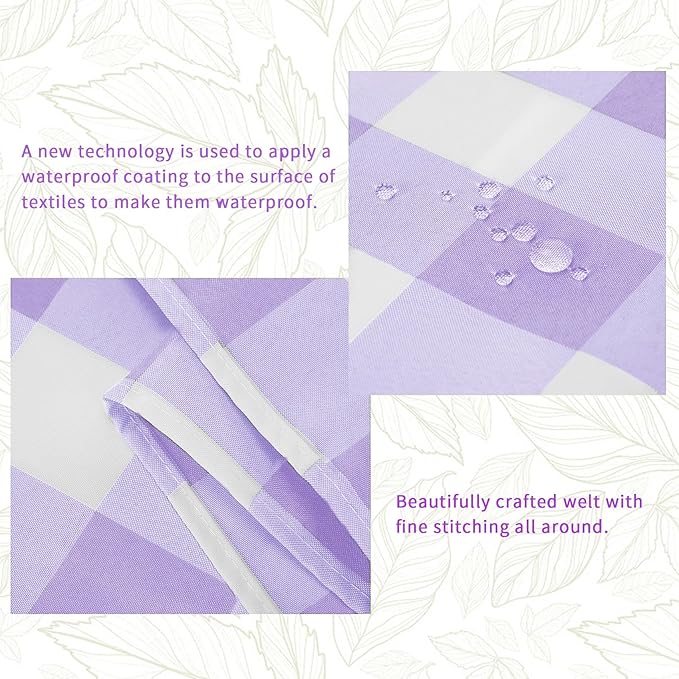 Fabric Checkered Table Runner 12 Pack Waterproof Gingham Table Runner 14W x 108L Buffalo Check Table Runners for Parties Kitchen Dining Wedding Banquet (Lavender and White)