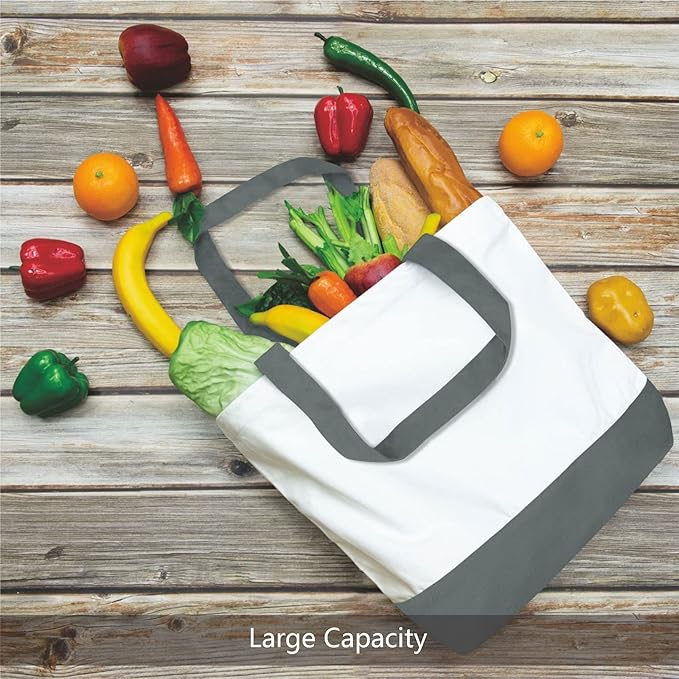 TOPDesign 3-Pack Super Strong Large 12oz Cotton Canvas Tote Bags, Reusable Grocery Shopping Cloth Bags, Fashionable Two-Tone Totes for Crafts, DIY Your Creative Designs