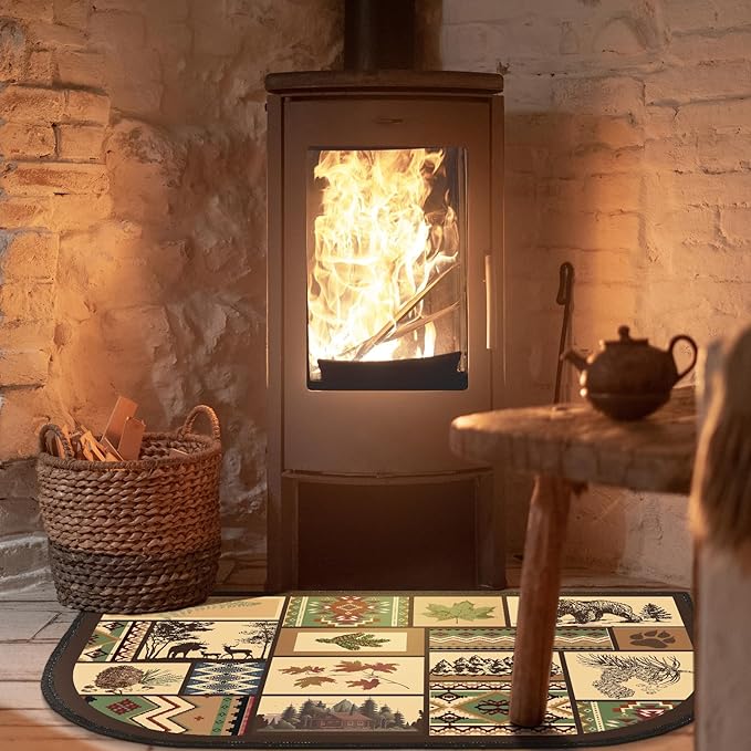 Demissle Cabin Fireplace Hearth Rug Fireplace Mats Cabin Southwestern Fireproof Rug Fire Resistant Mat for Wood Stove Floor for Kitchen Indoor Outdoor(24 x 59 Inch,Vintage)
