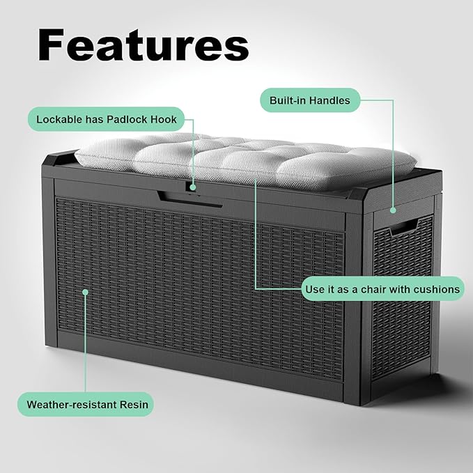 60 Gallon Outdoor Storage Box – Resin Deck Box with Lockable Lid, Waterproof Patio Furniture Storage for Tools, Garden & Yard Organization
