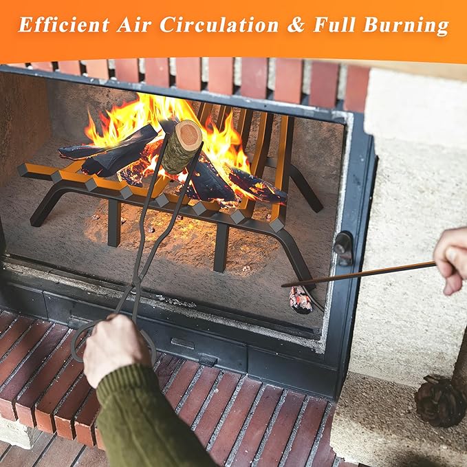 Fireplace Grate 24 Inch with 8 Support Legs, Solid Steel Heavy Duty Fireplace Log Holder with Fire Log Tongs & Fire Poker, Fireplace Log Grate for Indoor Fireplace and Outdoor In-ground Firepit