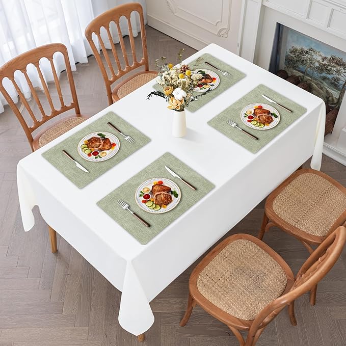 Faux Leather Heat Resistant Spring Placemats Set of 6 – Waterproof Oilproof Wipeable Dining PU Vinyl Place Mat Easy Clean Table Mats for Kitchen/Dining/Party/Holiday, Grass Green