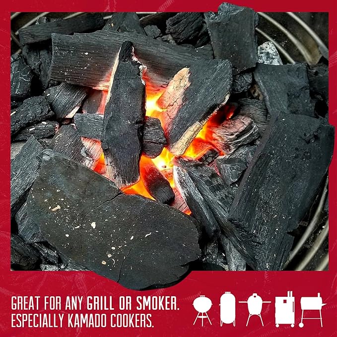 Rockwood Premium Hardwood Lump Charcoal – Oak, Hickory & Cherry Blend for Restaurant Quality Barbecue Smoking & Grilling – Smoky Flavor BBQ, Clean Burning for Kettle & Kamado Grills – 20lbs (4 Packs)