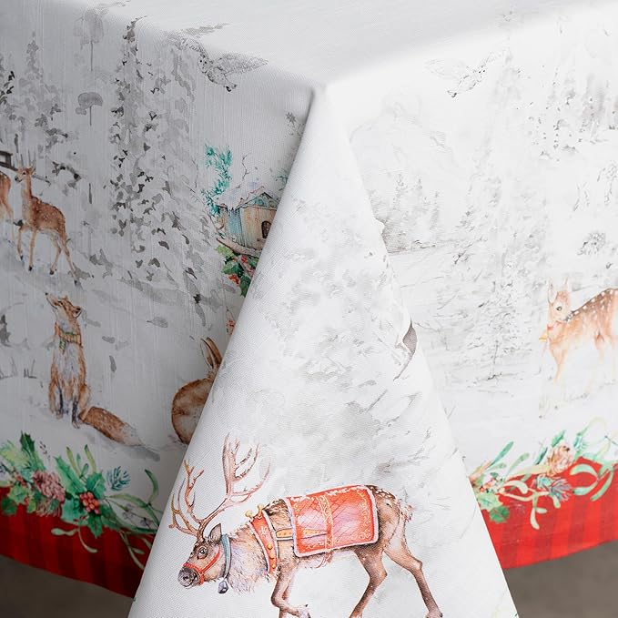 Maison d' Hermine Table Cloth Rectangle Table 100% Cotton 70 x 108 Inches Fall Tablecloth Reusable Everyday Use for Thanksgiving Christmas Decorations Dining Farmhouse Party (Christmas Tradition)