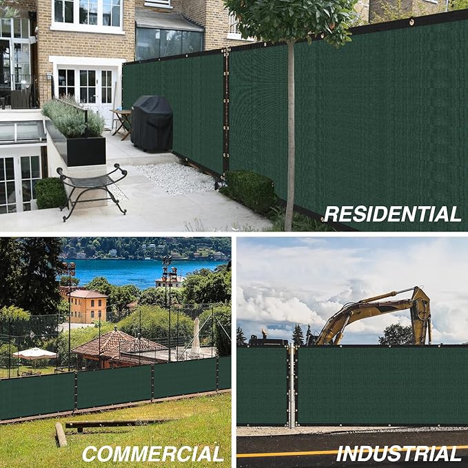 ECOOPTS 8'x20' Privacy Fence Screen Windscreen with Copper Grommets, Fit for Commercial Fence and Residential Garden Outdoor 90% UV Blockage, Cable Zip Ties Included (Green)