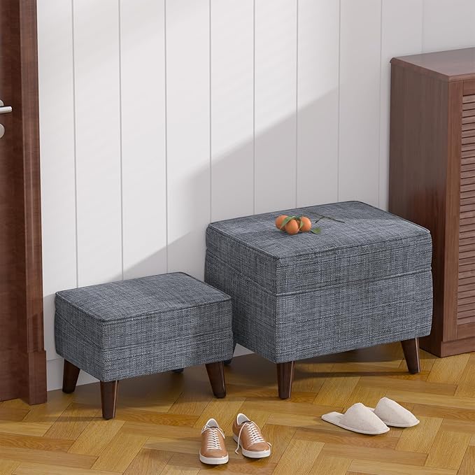 Storage Ottomans with Adjustable Cover, BOGO, Step Stool, Footrest and Seat, Ottoman Foot Rest Set for Living Room, Bedroom, Dorm, Light Gray