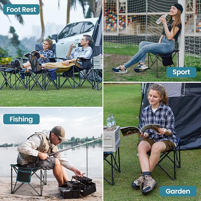 FUNDANGO Folding Camping Stool, 2 Pack 18.1 Inch Oversized Foot Stools 400 Lbs Heavy Duty Portable Padded Seat Anti-Slip Foots & Carry Bag for Fishing Outdoor Lawn Travel (Blue)