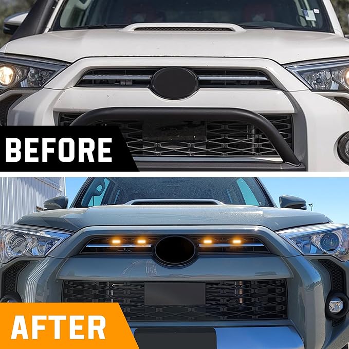 Upgraded 4 PCS Led Grill Lights Compatible with Toyota 4Runner 2020-2024, Including SR5, TRD Sport, Off-Road, Premium and Limited Grille, Fuse and Instruction Included (Smoke Shell/Amber Lights)