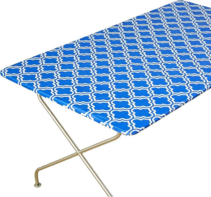 Rectangle Picnic Table Cloth, Elastic Waterproof Fitted Vinyl Tablecloths for 5 Foot Tables, Wipeable Flannel Backed Table Covers for Dining, Camping, Outdoor(Blue,36"x60")