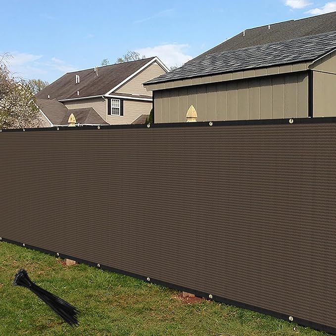 ECOOPTS 8'x41' Privacy Fence Screen Windscreen with Copper Grommets, Fit for Commercial Fence and Residential Garden Outdoor 90% UV Blockage, Cable Zip Ties Included (Brown)