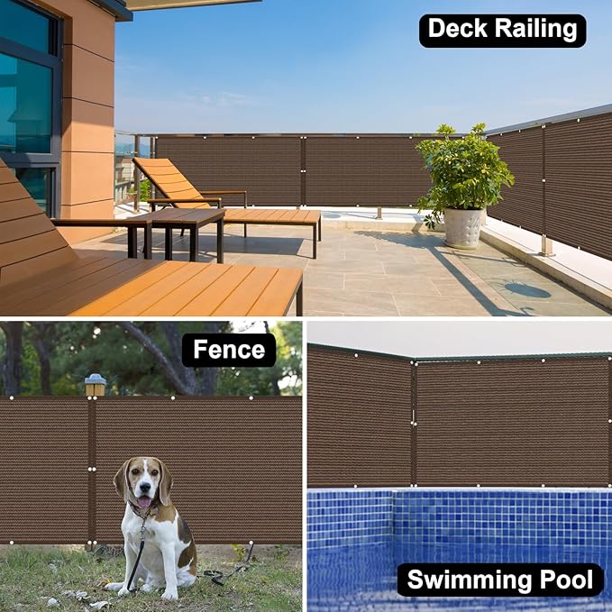 Eden's Decor Balcony Privacy Screen Brown 3'x 33' Cover Mesh Windscreen Weather-Resistant UV Protection for Backyard Deck, Patio, Balcony, Pool, Porch, Fence, Railing, Gardening