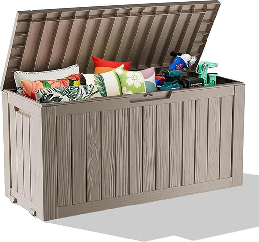 80 Gallon Waterproof Resin Deck Box, UV Resistant Outdoor Storage for Garden, Patio, Porch, Delivery（Black，80 Gallon）