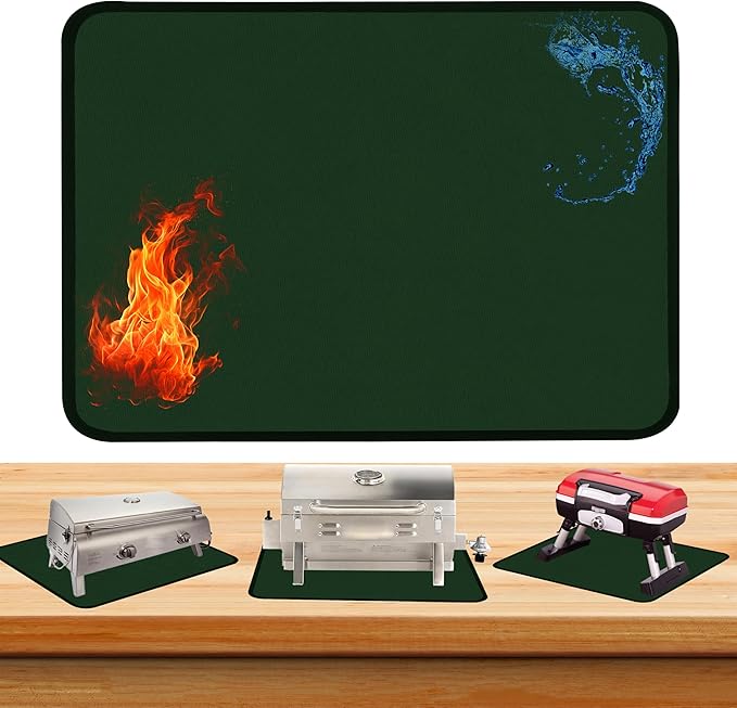 Green 25x19.5 Inchs Heat Resistant Mat for Outdoor Grill Table,Fireproof Under Blackstone Griddle BBQ Mat,Air Fryer Mat,Indoor Fireplace Mat, Protect Your Table and Grill Table（0.04in Thickness）