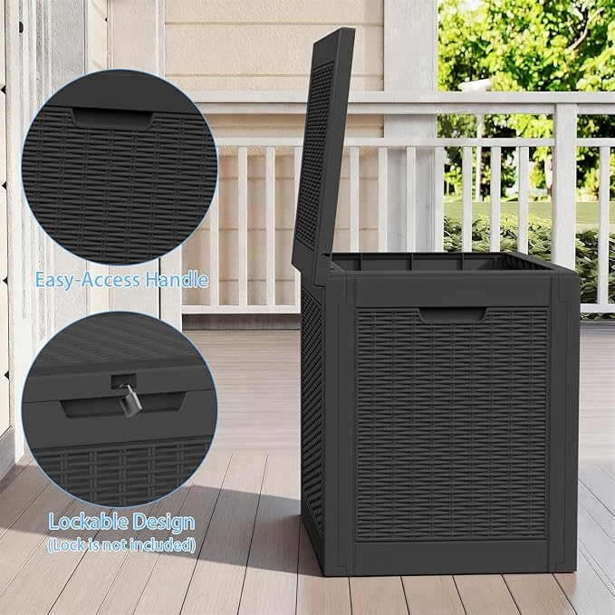 EasyUp 32 Gallon Outdoor Storage Box Waterproof,Storage Box Indoor and Outdoor Use,Resin Deck Boxes for Patio Furniture Cushions Garden Tools,UV Resistant（Black）