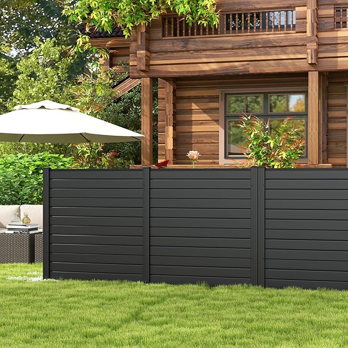 Giantex Air Conditioner Fence 4 Panels - 48''W x 48''H Outdoor Privacy Screen with Upgraded Metal Stakes, PVC Trash Can Enclosure, Decorative Garden Fences for Patio Lawn AC Unit Pool Pump, Black