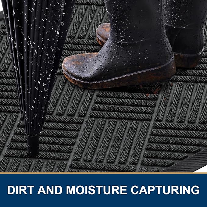 Smiry Front Door Mat Outside Entrance, Heavy Duty Outdoor Indoor Natural Rubber Doormat, Non Slip, Trap Dirt and Moisture, Easy Clean, Low Profile Patio Porch Entryway Mat, 71x23, Black