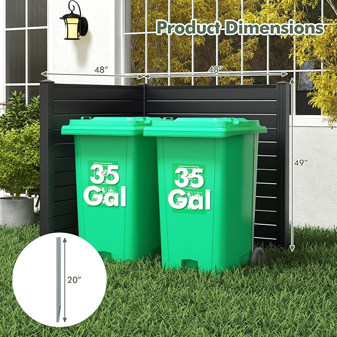 Giantex Air Conditioner Fence 2 Panels - 48''W x 48''H Outdoor Privacy Screen with Upgraded Metal Stakes, PVC Trash Can Enclosure, Decorative Garden Fences for Patio Lawn AC Unit Pool Pump, Black
