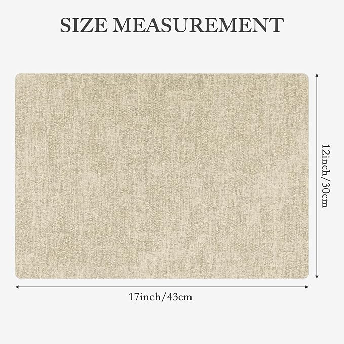Faux Leather Heat Resistant Placemats Set of 6 – Waterproof Oilproof Wipeable Dining PU Vinyl Place Mat Easy Clean Table Mats for Kitchen/Dining/Party/Holiday, Beige