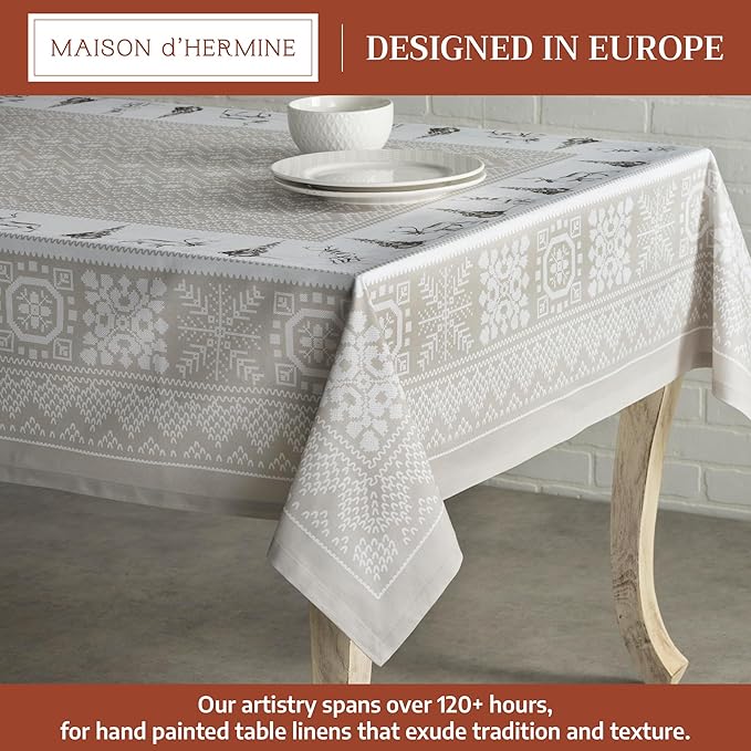 Maison d' Hermine Table Cloth Rectangle Table 100% Cotton 60 x 90 Inches Fall Tablecloth Reusable Everyday Use for Thanksgiving Christmas Decorations Dining Farmhouse Party (Cozy Christmas)