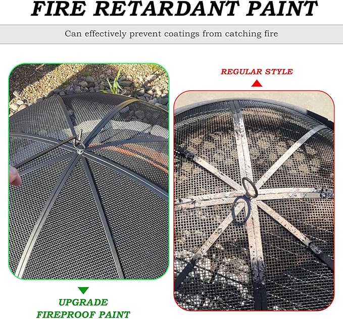 Fire Pit Spark Screen, 30 Inch Diameter Fire Pit Screen with Handle & Poker,Heavy Duty Metal Mesh Fire Pit Screen,Fire Pit Lid for Outdoor/Beach/RV Camping/Backyard