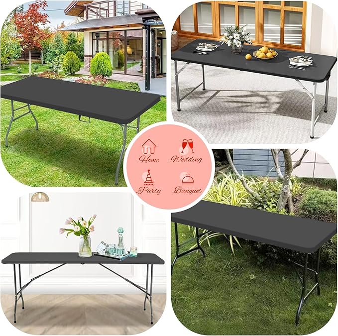 10 Pack Stretch Fabric Table Top Cap Cover, Gray Table Covers fits 8Ft Tables, Washable Elastic Universal Rectangle Tablecloth Protector for Indoor Outdoor Party Picnic Wedding (30" W x 96" L)