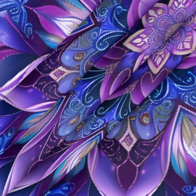 Mandrake Purple Blue Flower Round Table Cloth Cover, Elastic Edge Waterproof Wipeable Tablecloths 45"-56" Polyester Tablecloth for Party Restaurant Banquet Holiday Camping Outdoor Picnic