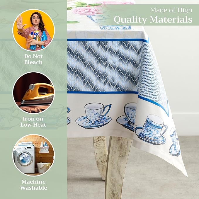 Maison d' Hermine Table Cloth Rectangle Table 100% Cotton 70 x 120 Inches Tablecloth Reusable Decorative Everyday Use for Dining Room, Farmhouse, Home, Party, Festive & Wedding Spring Summer - Canton