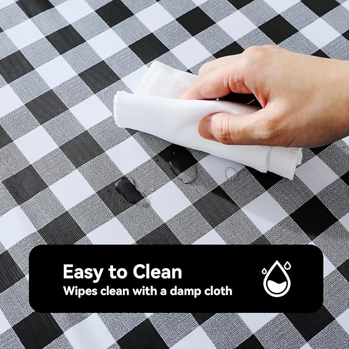 Romanstile Rectangle Vinyl Tablecloth, 100% Waterproof Buffalo Gingham Plastic Table Cloth, Heavy Duty Wipeable Checkered Table Covers for Outdoor, Camping, Picnic, Patio - 54 x 78, Black and White