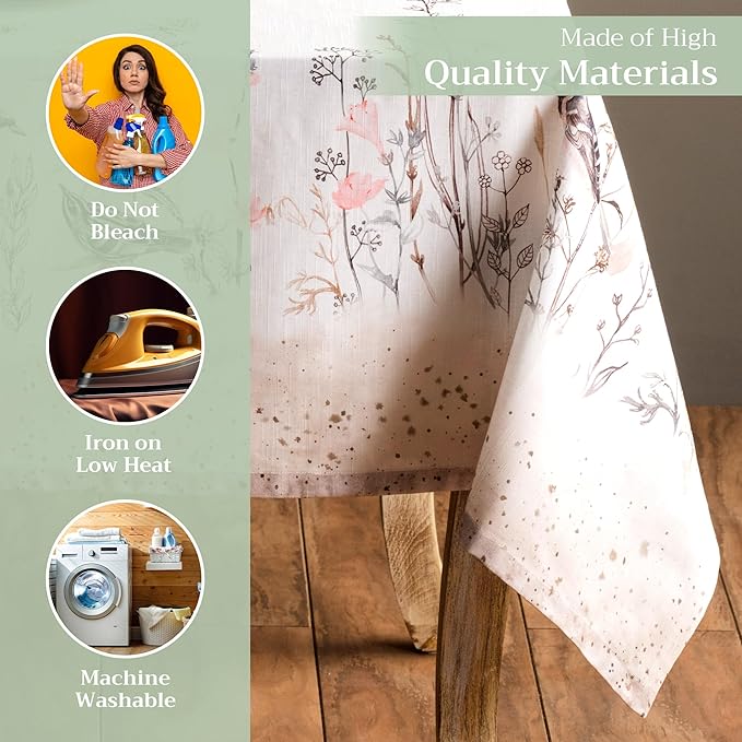 Maison d' Hermine Table Cloth Rectangle Table 100% Cotton 70 x 108 Inches Tablecloth Reusable for Dining Room, Farmhouse, Home, Party, Festive & Wedding Spring Summer - Meadow Florals - Brown