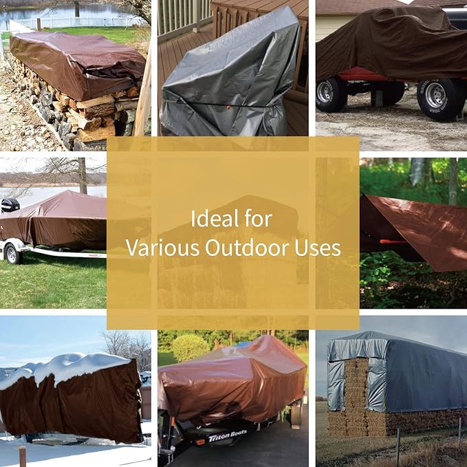GUARD SHIELD Tarps Heavy Duty Waterproof 16x20 Feet Brown/Silver Poly Tarp Cover Outdoor Thick UV Resistant Tarpaulin with Grommets 10mil (2-Pack)