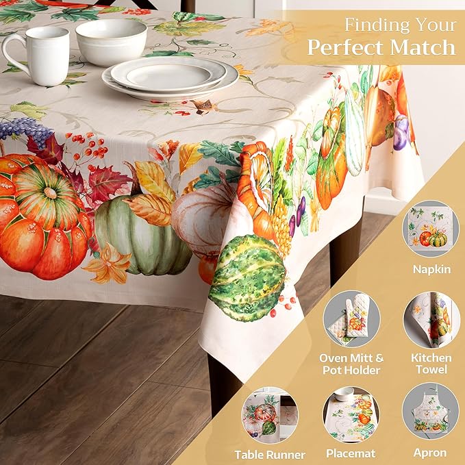 Maison d' Hermine Table Cloth Rectangle Table 100% Cotton 70 x 120 Inches Fall Tablecloth Reusable Everyday Use for Thanksgiving Christmas Decorations Dining Farmhouse Party (Lumina)