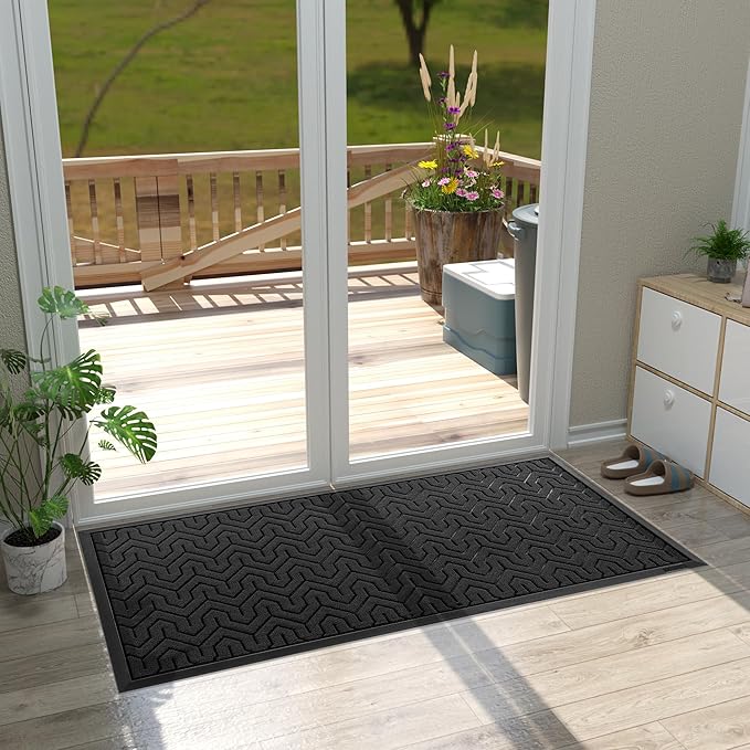 Yimobra Large Door Mat Outside Entrance 47x24, Waterproof Heavy Duty Outdoor Mats for Front Door, Non Slip Rubber Entry Mat for Garage Patio Indoor, Easy Clean, Black