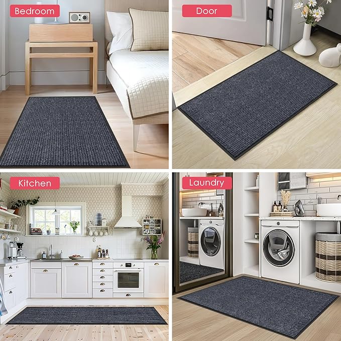 Kuyal Front Door Mat, 2'x3' Indoor Outdoor Entrance Mats, Commercial Floor Inside Outside Entrance, Heavy Duty Durable Welcome Mat, Rubber Backing Non Slip Outdoor Mats for Entryway,Dark Gray
