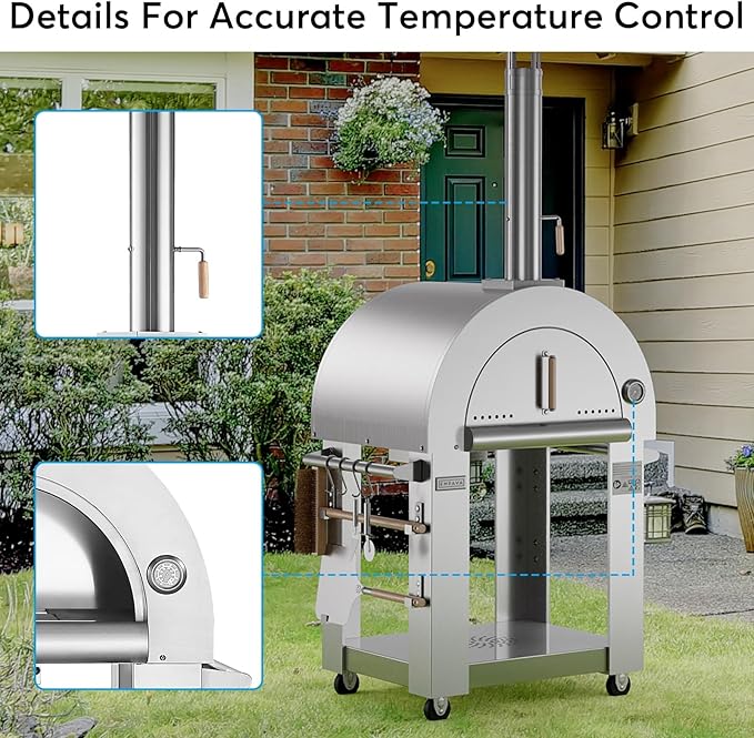 Pizza Oven, wood fire pizza oven for Outside Kitchen, Pizza Maker Oven Grill for Camping Backyard Party,38.6 Inch, Silver