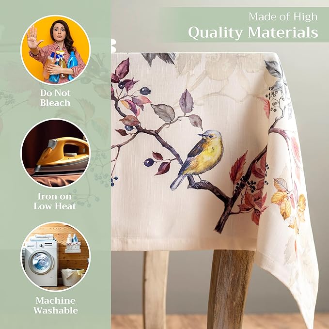 Maison d' Hermine Table Cloth Rectangle Table 100% Cotton 60 x 90 Inches Fall Tablecloth Reusable Everyday Use for Thanksgiving Christmas Decorations Dining Farmhouse Party (Equinoxe - Beige)