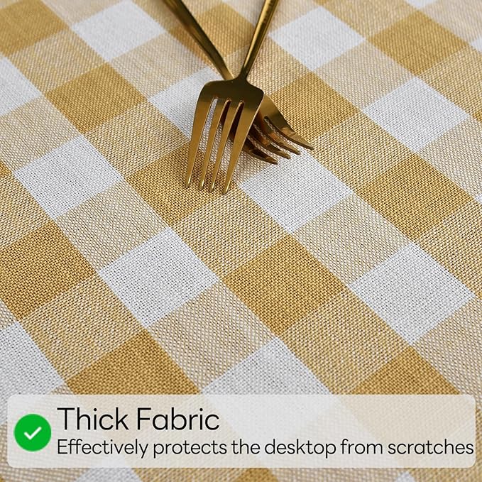 Gingham Table Cloth for Rectangle Tables Yellow Checkered Plaid Tablecloth Heavy Duty Cotton Blend Washable & Wrinkle Table Cover for Outdoor Kitchen Dining Picnic Camping (52x86 Inch)