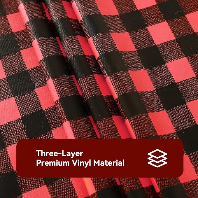 Romanstile Rectangle Vinyl Tablecloth, 100% Waterproof Buffalo Gingham Plastic Table Cloth, Heavy Duty Wipeable Checkered Table Covers for Outdoor, Camping, Picnic, Patio - 52 x 70, Black and Red