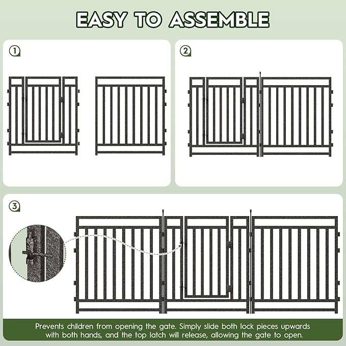 Garden Fence 32in (H) x 72ft (L), 28 Panels + 4 Gates, Durable Outdoor Yard Barrier, Secure Garden Fencing Weather-Resistant Fence Ideal for Pets, Privacy & Decoration, Black Silver