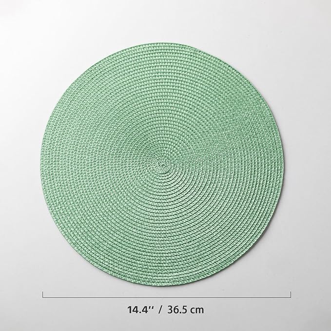 Round Placemats Set of 6 Plastic Woven Placemats Washable Wipeable Table Mats for Dining Table Heat Resistant Non-Slip Circle Place Mats (Green)