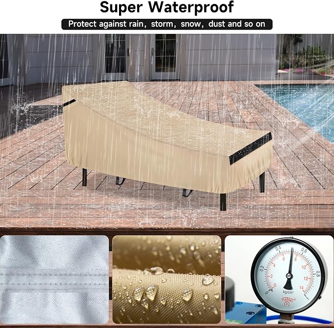 NEVERLAND Waterproof Patio Lounge Chair Cover, Outdoor Chaise Lounge Covers with Heavy Duty Material, 420D Waterproof Outdoor Chairs Cover 78L x 34W x 32H inch Golden